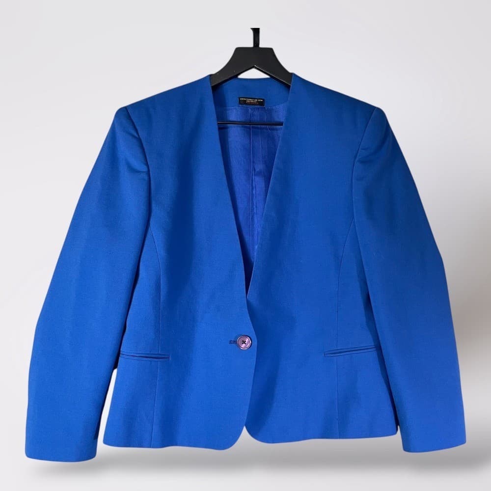 Vintage Blue Blazer Womens Size 10 Baroness Padded Shoulder Career Jacket USA - Thumbnail 2