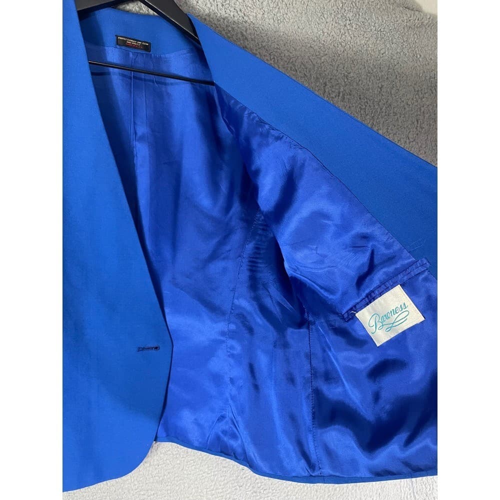 Vintage Blue Blazer Womens Size 10 Baroness Padded Shoulder Career Jacket USA - Thumbnail 11