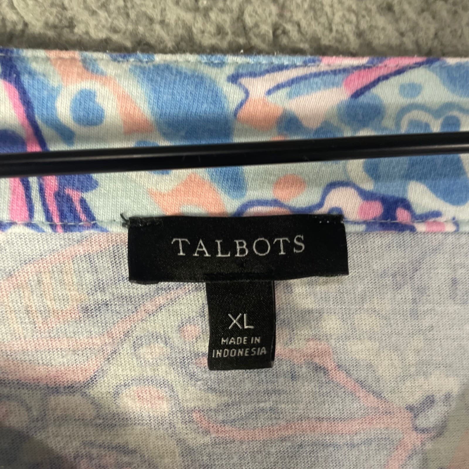 Talbots Tunic Top Womens XL Blue Floral Lace Trim 3/4 Sleeve Cotton Modal Boho - Thumbnail 5