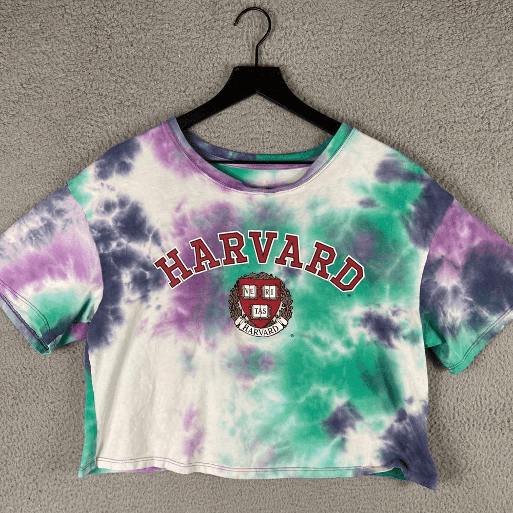 Harvard Crop Shirt Womens University Short Sleeve Tee Tie Dye Graphic 2XL XXL - Thumbnail 4