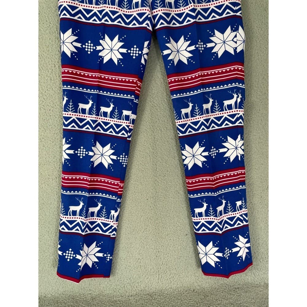 OPPOSUITS Mens Ugly Christmas Pants Reindeer Snowflake Blue Red Size 38W 31L - Thumbnail 9