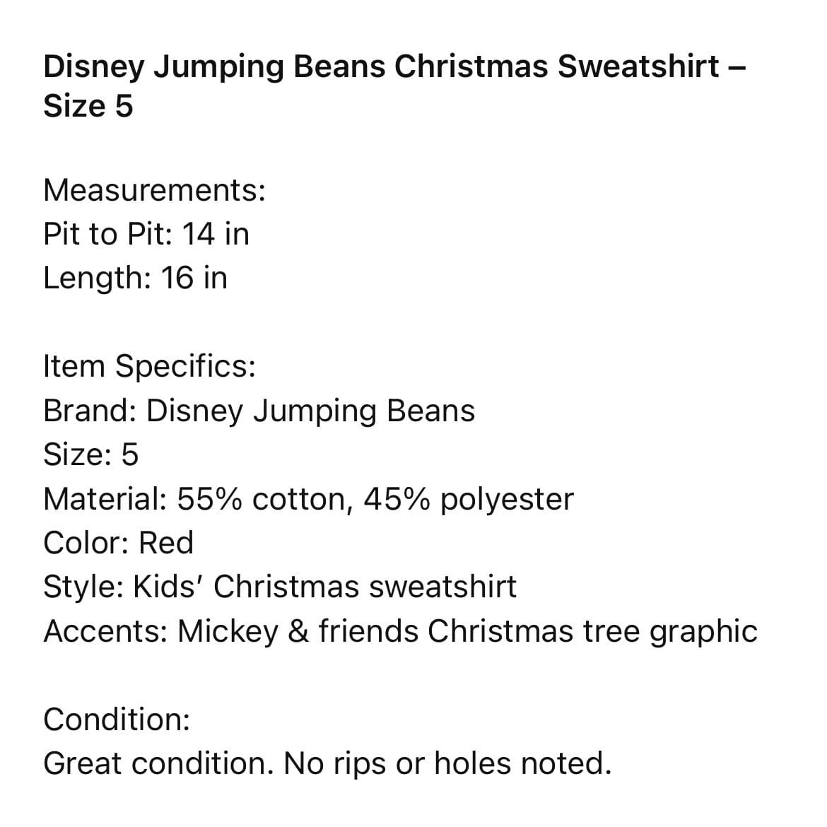 Disney Jumping Beans Red Kids Christmas Sweatshirt Mickey Mouse Size 5 - Thumbnail 2