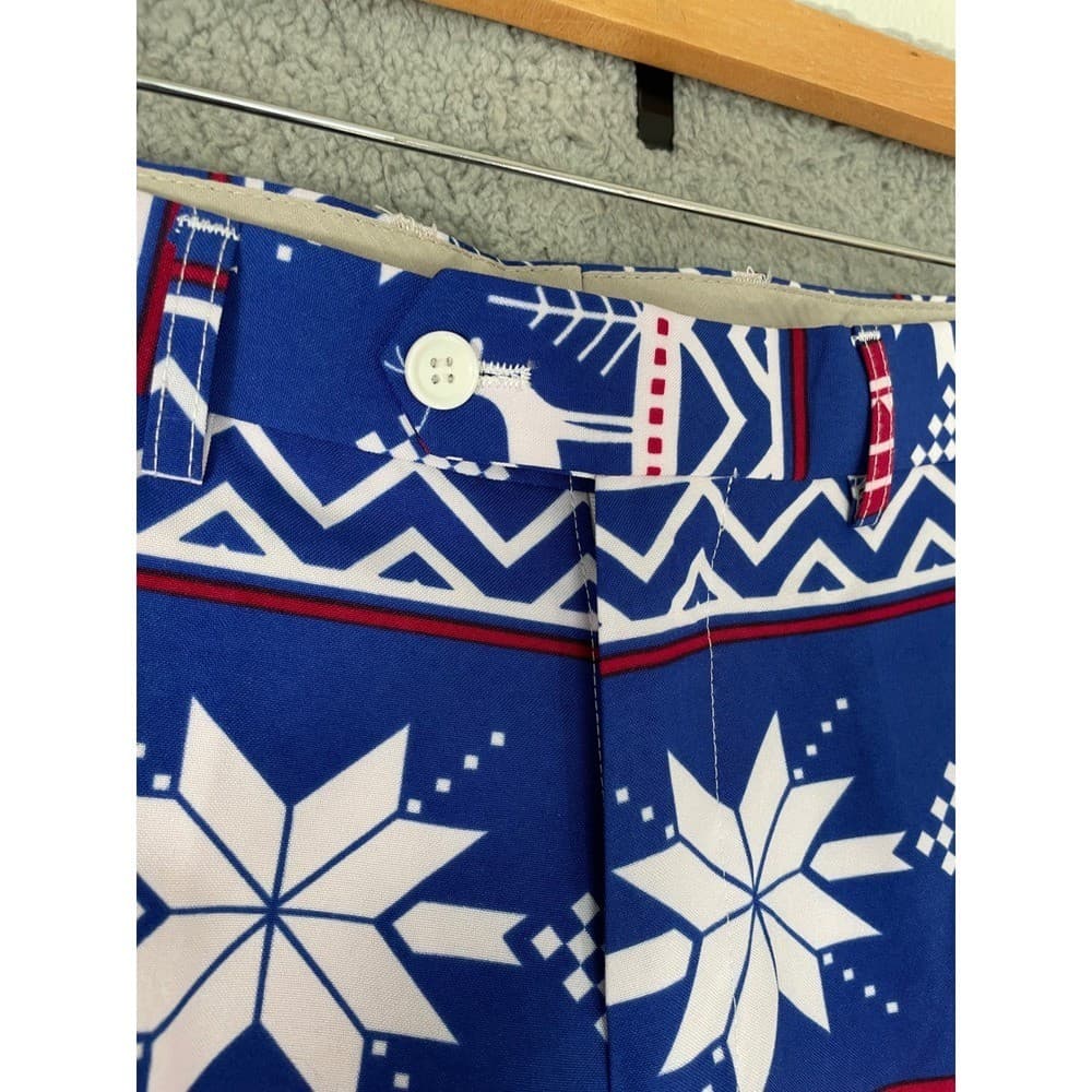 OPPOSUITS Mens Ugly Christmas Pants Reindeer Snowflake Blue Red Size 38W 31L - Thumbnail 11