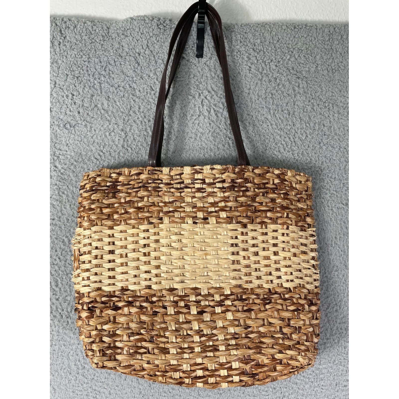 Charter Club Straw Woven Floral Applique Tote Bag Purse Yellow Lined - Thumbnail 10