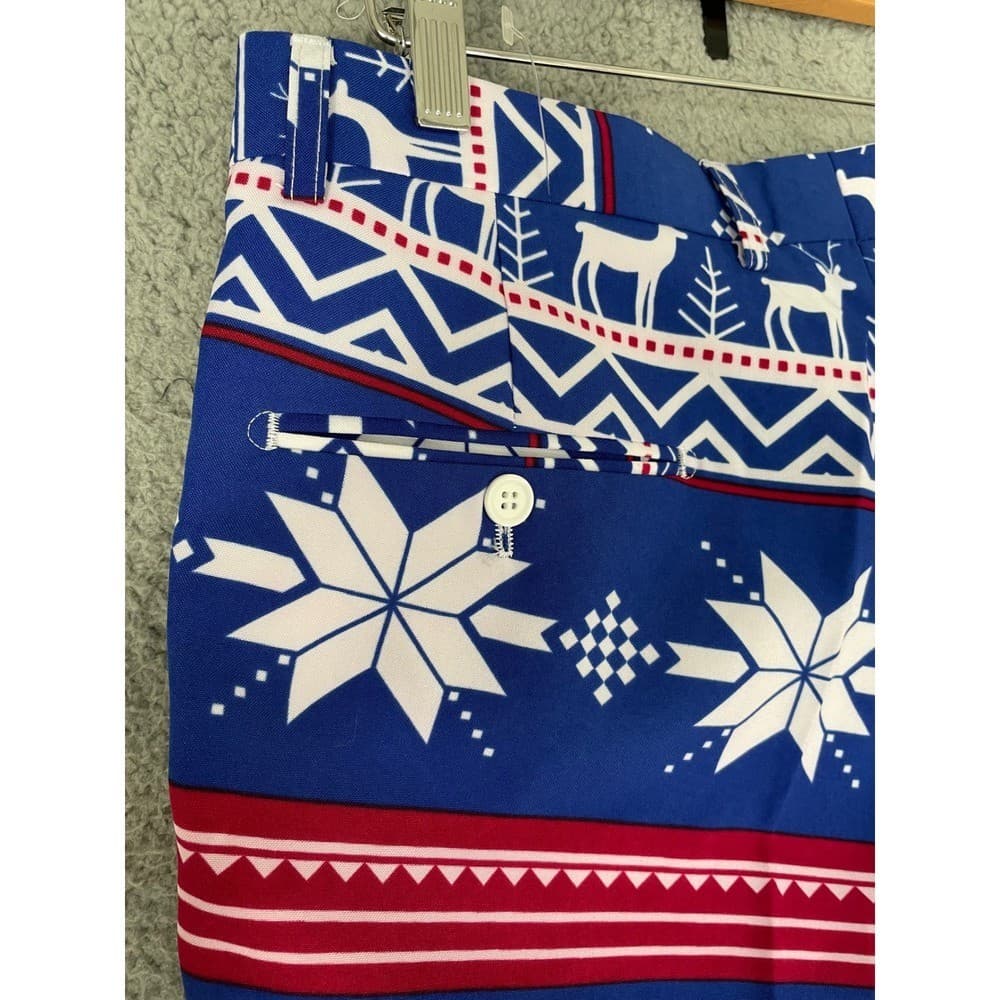 OPPOSUITS Mens Ugly Christmas Pants Reindeer Snowflake Blue Red Size 38W 31L - Thumbnail 13
