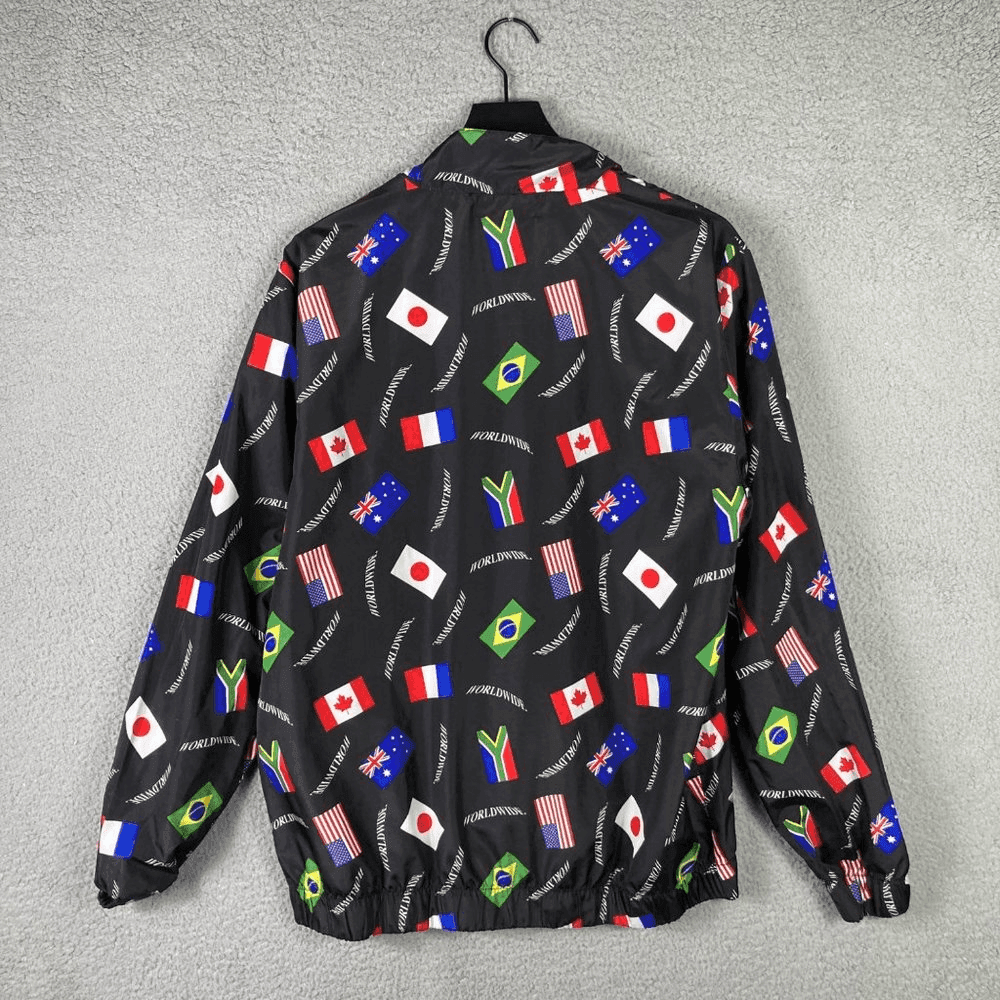 Forever 21 Windbreaker Jacket 1/4 Zip Mens Size Large Flag Graphic Worldwide - Thumbnail 4