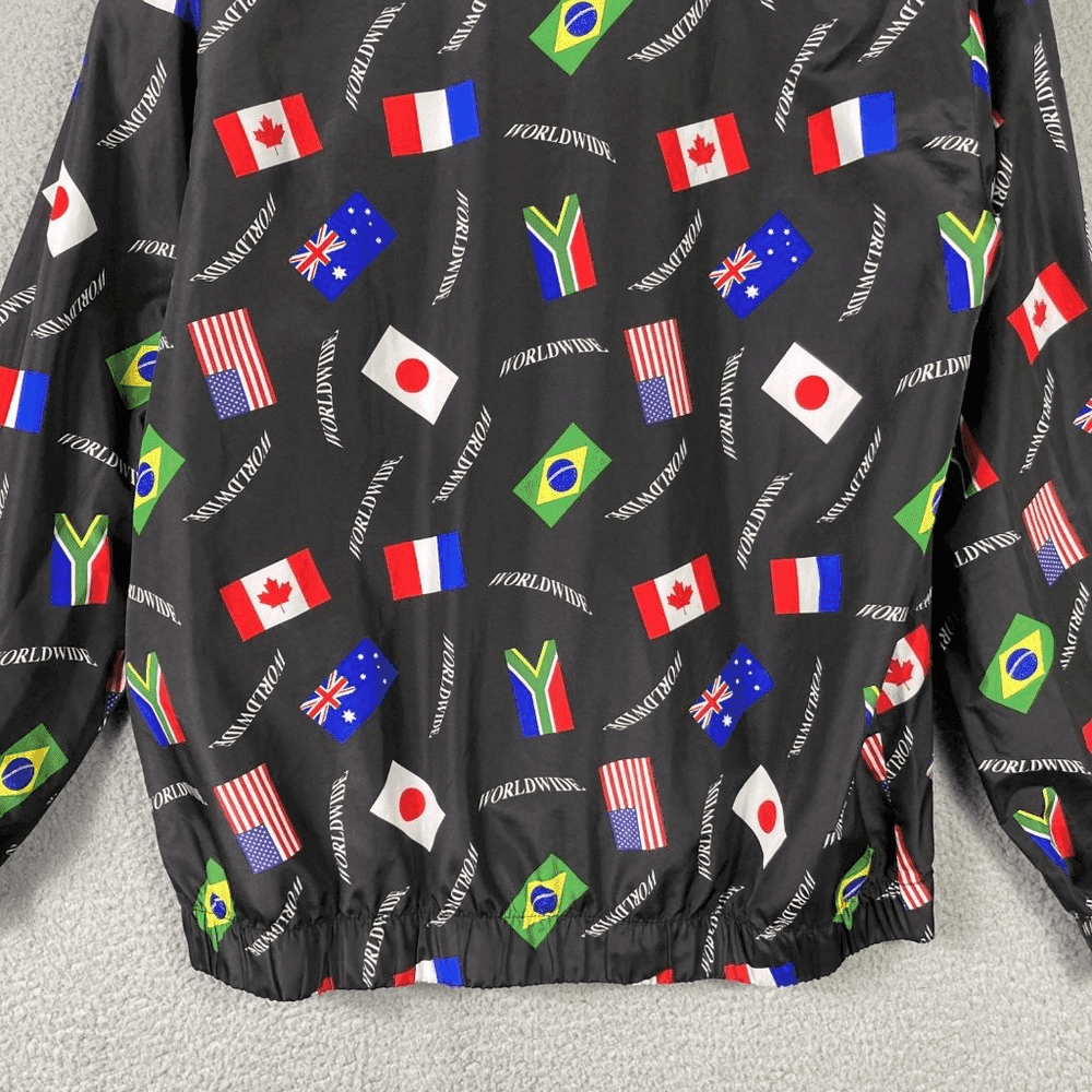 Forever 21 Windbreaker Jacket 1/4 Zip Mens Size Large Flag Graphic Worldwide - Thumbnail 10
