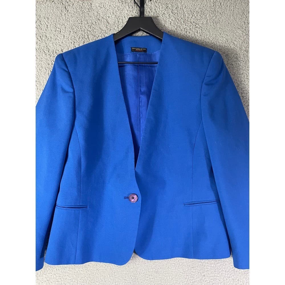 Vintage Blue Blazer Womens Size 10 Baroness Padded Shoulder Career Jacket USA - Thumbnail 6
