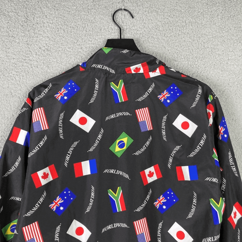 Forever 21 Windbreaker Jacket 1/4 Zip Mens Size Large Flag Graphic Worldwide - Thumbnail 9