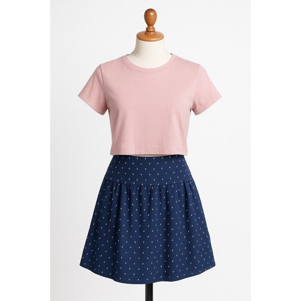 Gap Navy Blue Polka Dot Rayon Skirt Size 4 A-Line Flowy Zip Back Boho - Thumbnail 2