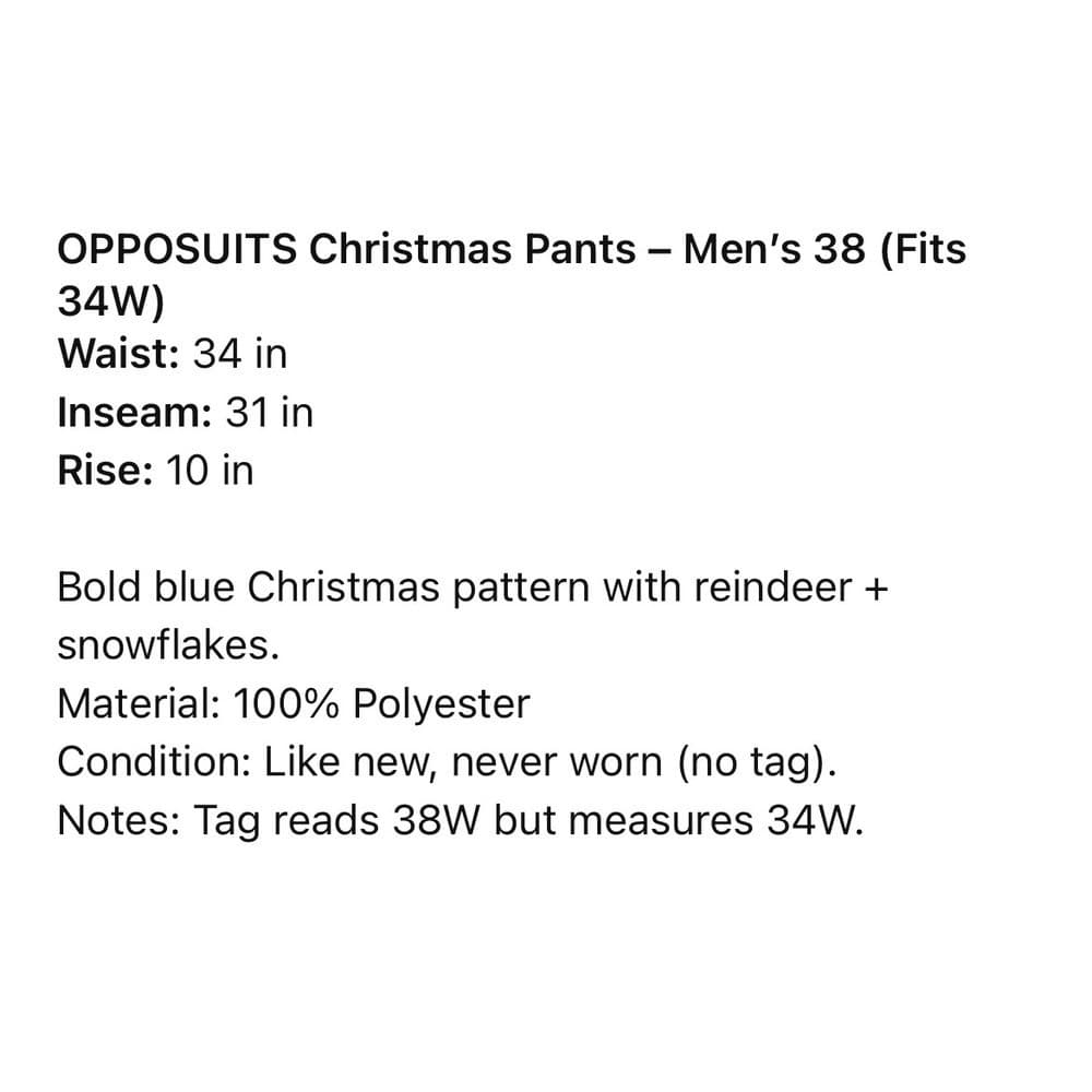 OPPOSUITS Mens Ugly Christmas Pants Reindeer Snowflake Blue Red Size 38W 31L - Thumbnail 3