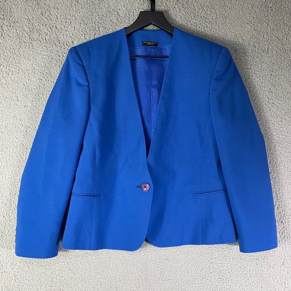 Vintage Blue Blazer Womens Size 10 Baroness Padded Shoulder Career Jacket USA - Thumbnail 4
