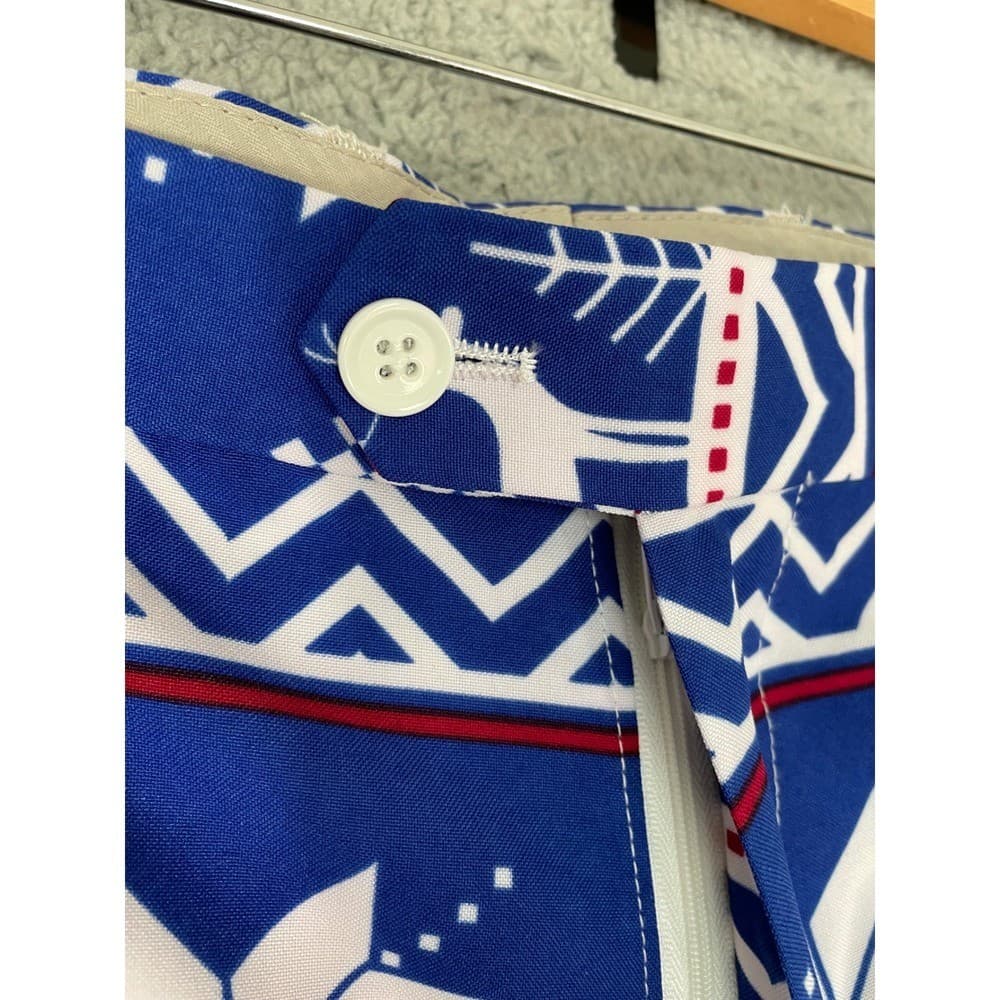 OPPOSUITS Mens Ugly Christmas Pants Reindeer Snowflake Blue Red Size 38W 31L - Thumbnail 12