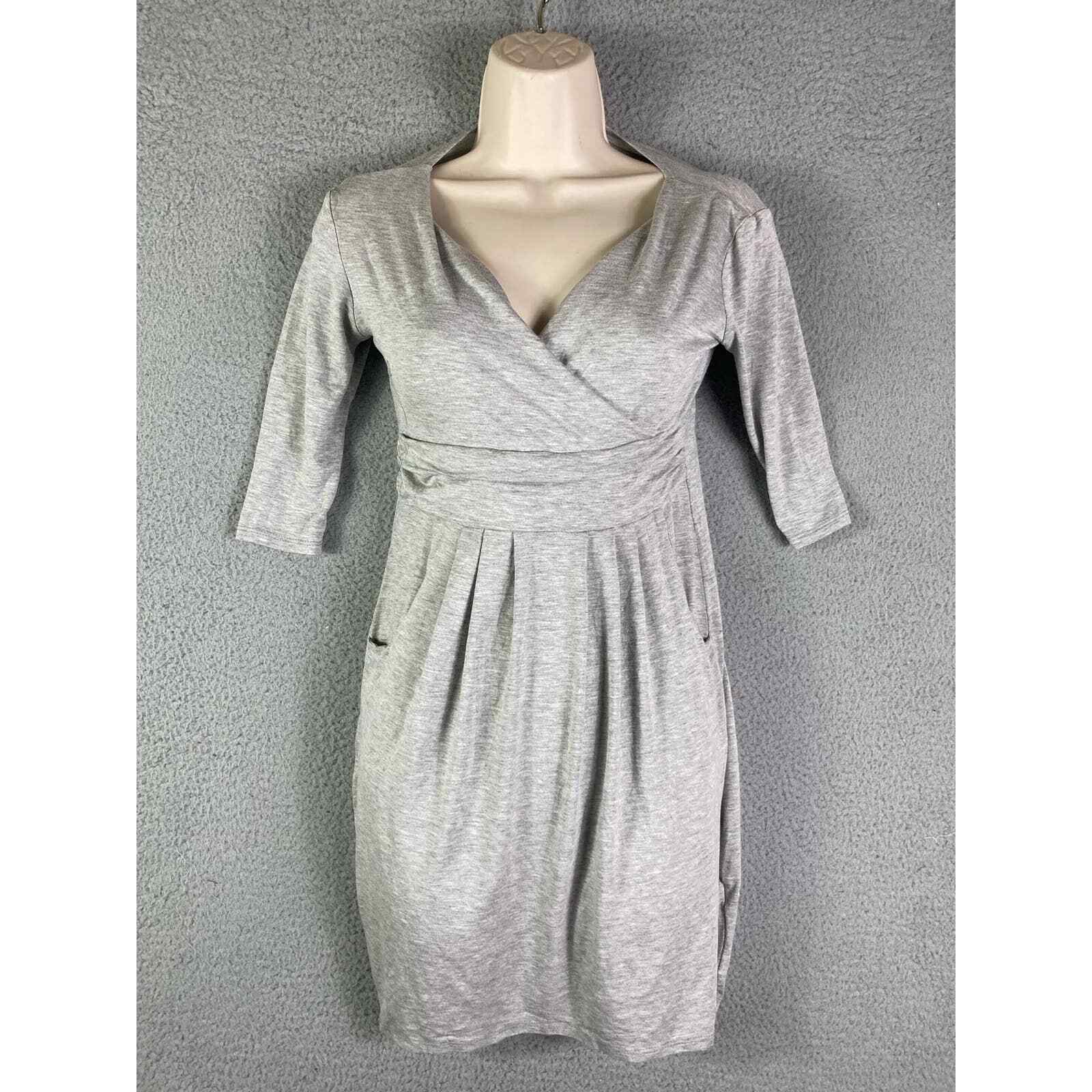 NWT Wrap Dress Womens Medium Gray Midi Rayon Spandex Casual Office Stretch - Thumbnail 3