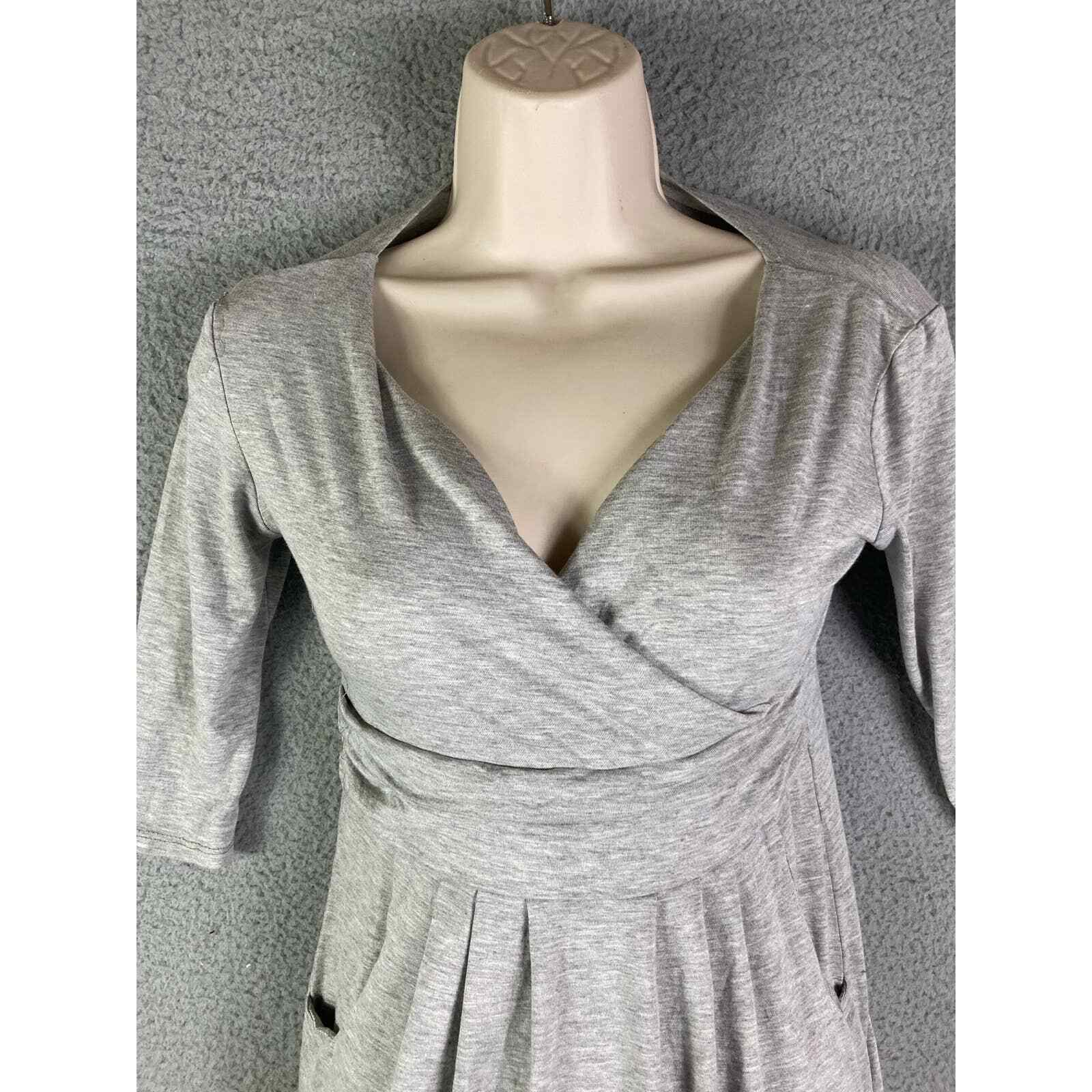 NWT Wrap Dress Womens Medium Gray Midi Rayon Spandex Casual Office Stretch - Thumbnail 2