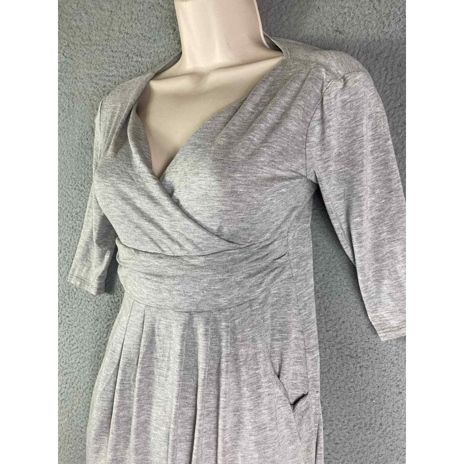 NWT Wrap Dress Womens Medium Gray Midi Rayon Spandex Casual Office Stretch - Thumbnail 6