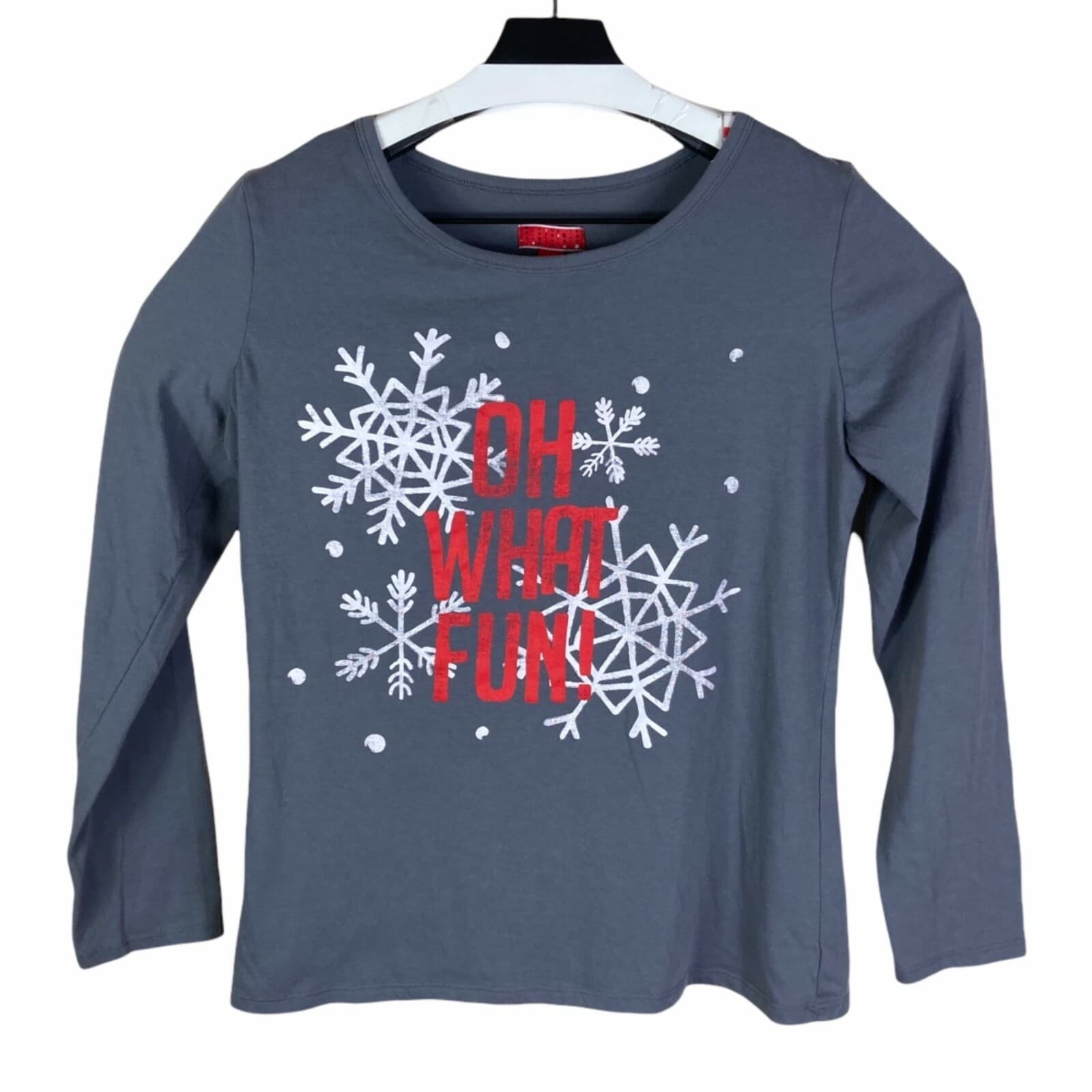Wondershop Christmas Pajama Top Womens Large Oh What Fun Gray Long Sleeve