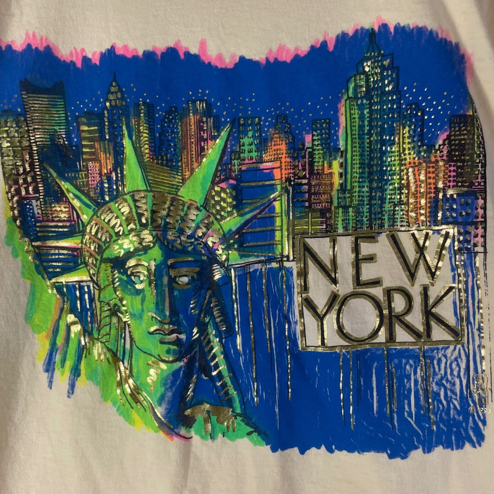 Vintage 1993 New York City T Shirt Mens M Anvil Statue Liberty USA Made Tee - Thumbnail 4