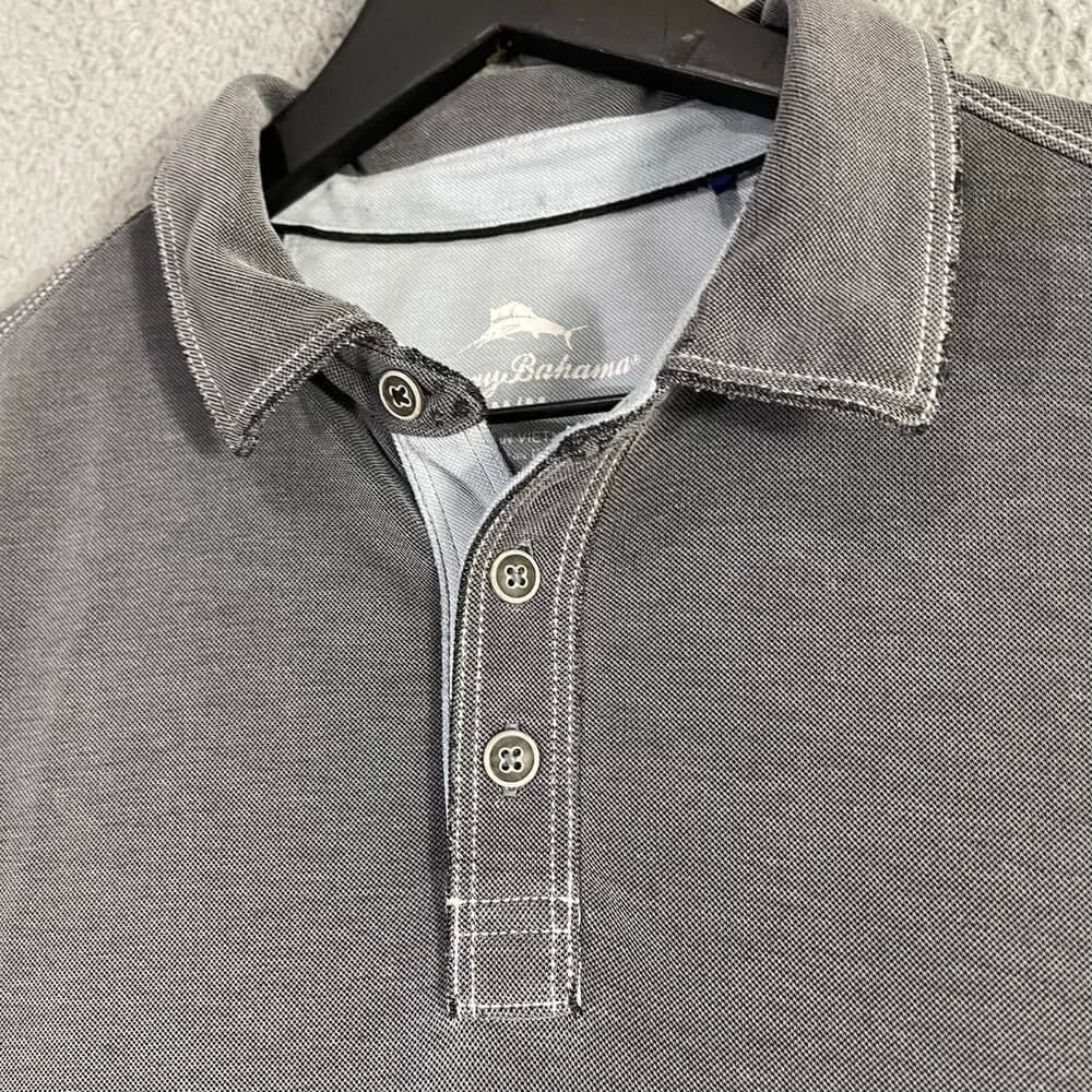 Tommy Bahama Polo Shirt Mens Medium Gray Short Sleeve Soft Knit Golf Casual - Thumbnail 3