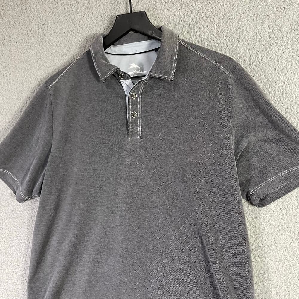 Tommy Bahama Polo Shirt Mens Medium Gray Short Sleeve Soft Knit Golf Casual - Thumbnail 2