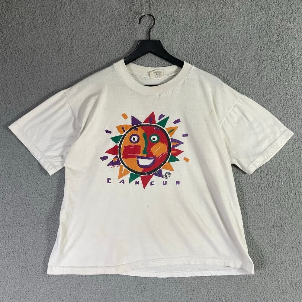 Vintage Cancun Mexico T Shirt Mens XL Sun Face Graphic Tee Miro Toucan 90s - Thumbnail 2