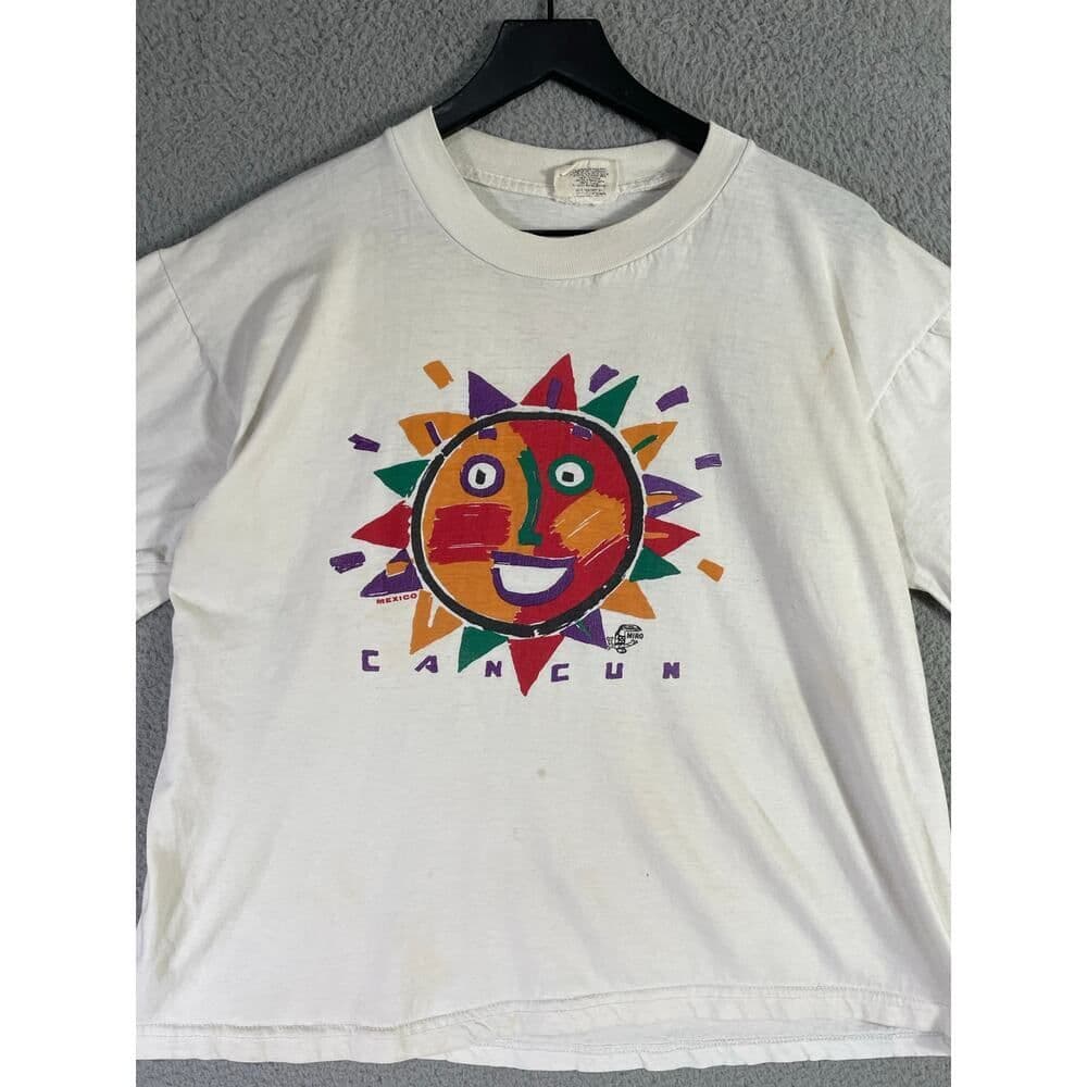 Vintage Cancun Mexico T Shirt Mens XL Sun Face Graphic Tee Miro Toucan 90s - Thumbnail 5
