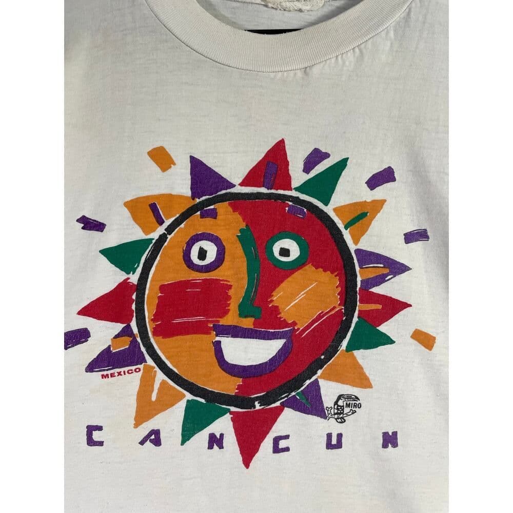 Vintage Cancun Mexico T Shirt Mens XL Sun Face Graphic Tee Miro Toucan 90s - Thumbnail 7