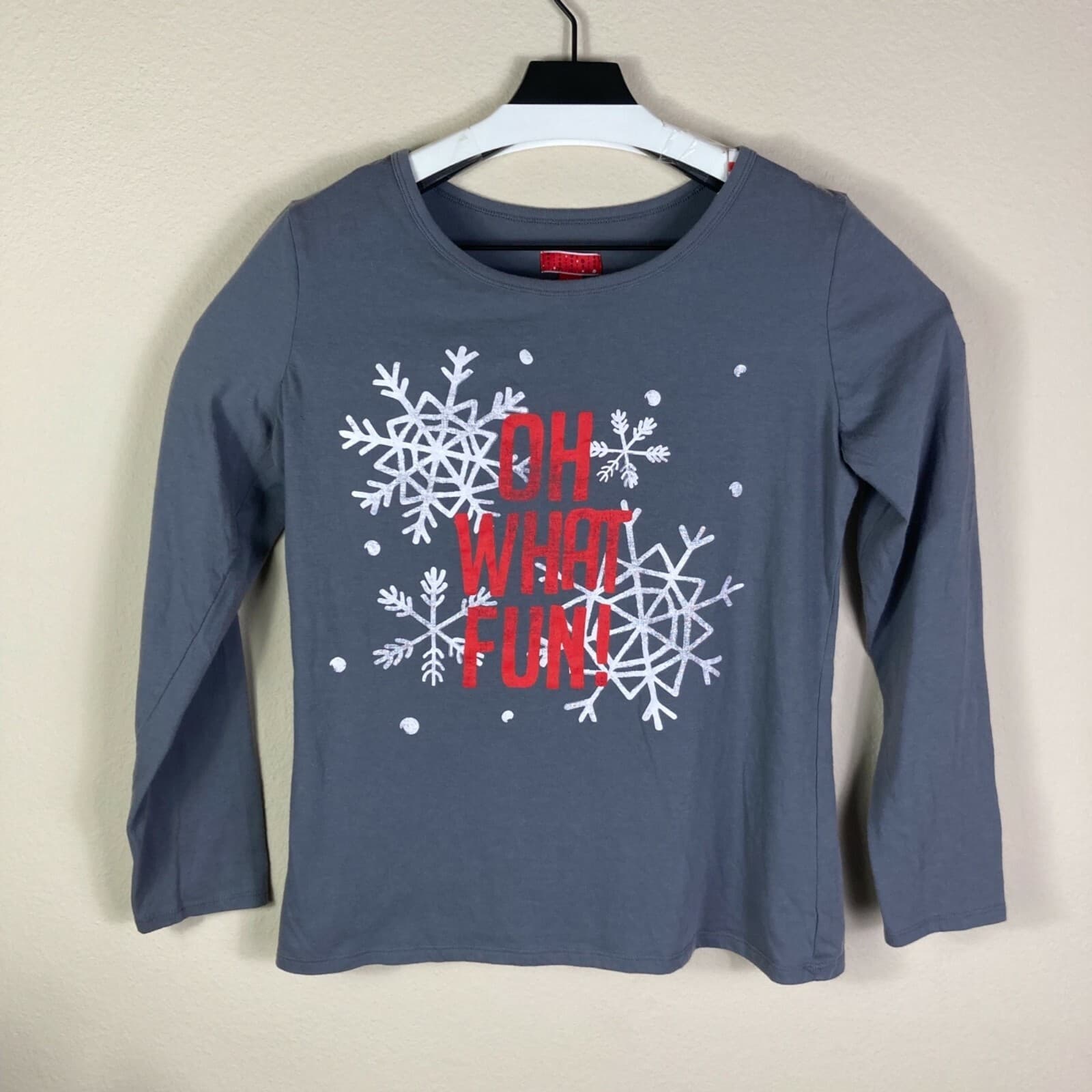 Wondershop Christmas Pajama Top Womens Large Oh What Fun Gray Long Sleeve - Thumbnail 5