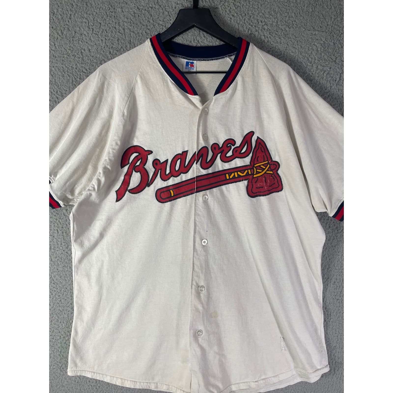 Vintage 90s Atlanta Braves Jersey Mens L Russell Athletic MLB Button Front USA - Thumbnail 6