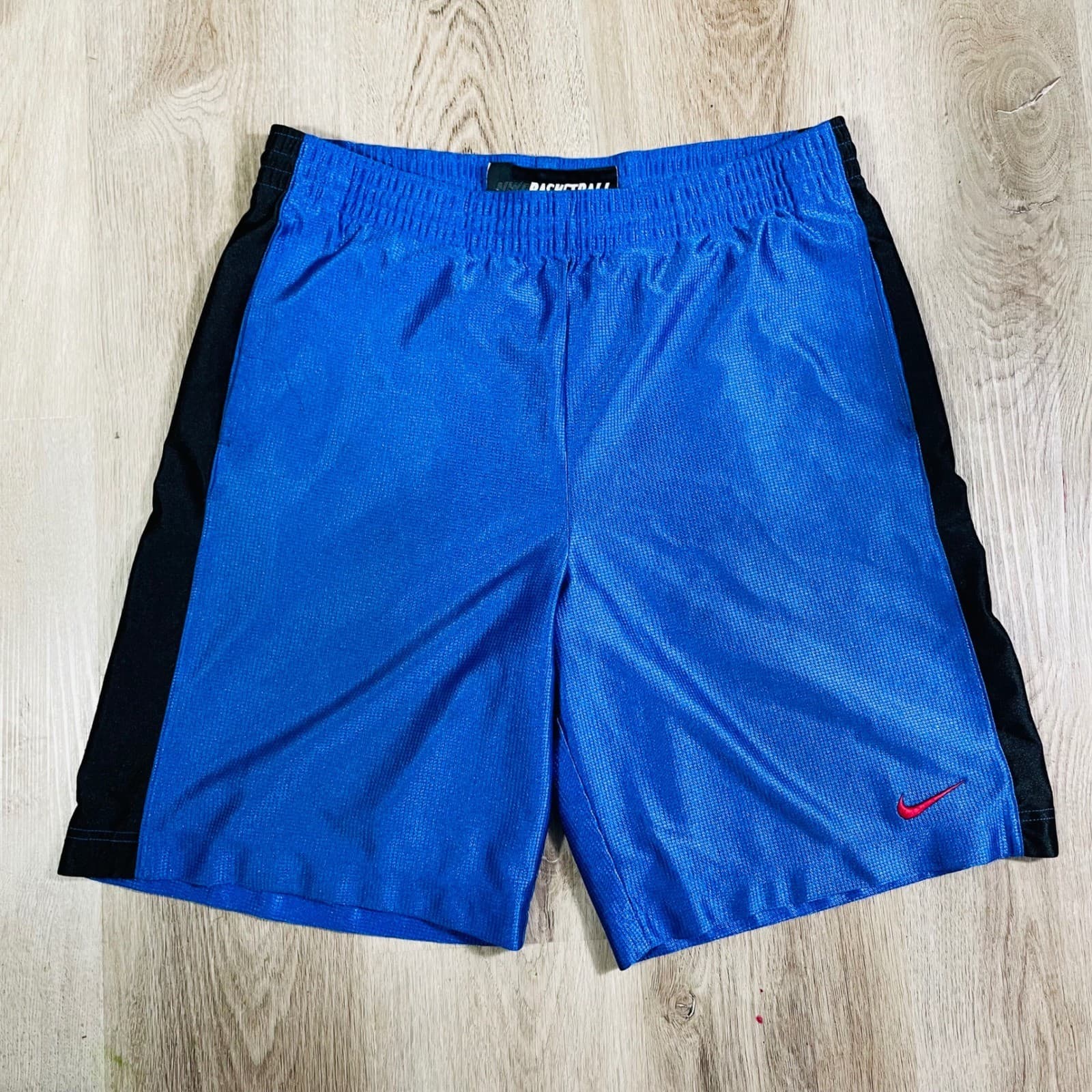 Nike Basketball Shorts Mens Medium Blue Black Mesh Swoosh Y2K Vintage - Thumbnail 6
