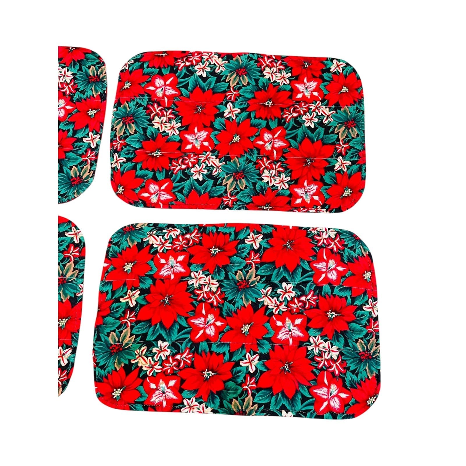 Christmas Poinsettia Placemats Set of 4 Vintage Holiday Table Linens 90s - Thumbnail 6