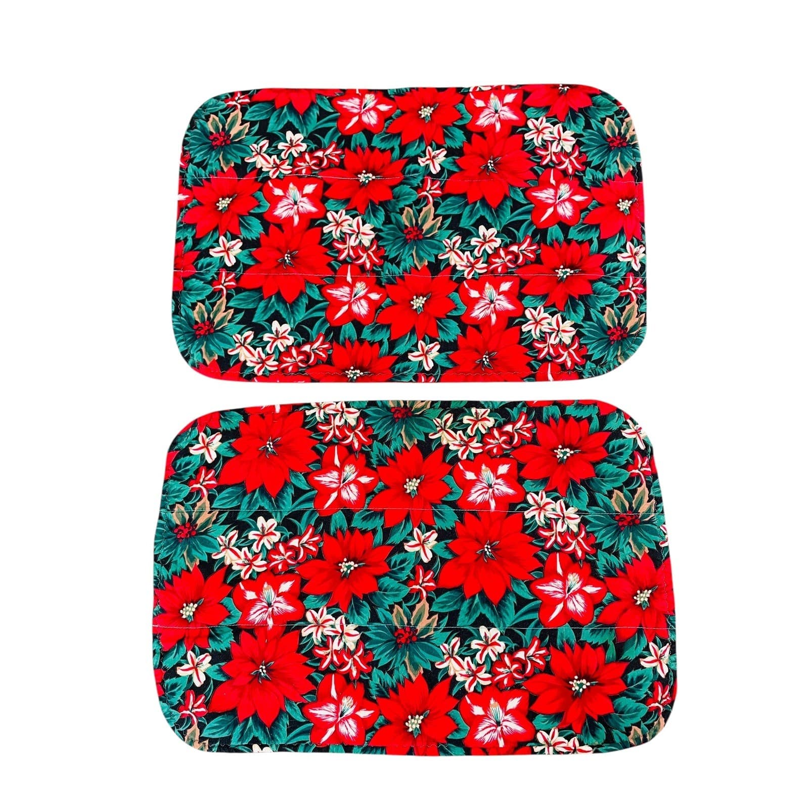 Christmas Poinsettia Placemats Set of 4 Vintage Holiday Table Linens 90s - Thumbnail 5