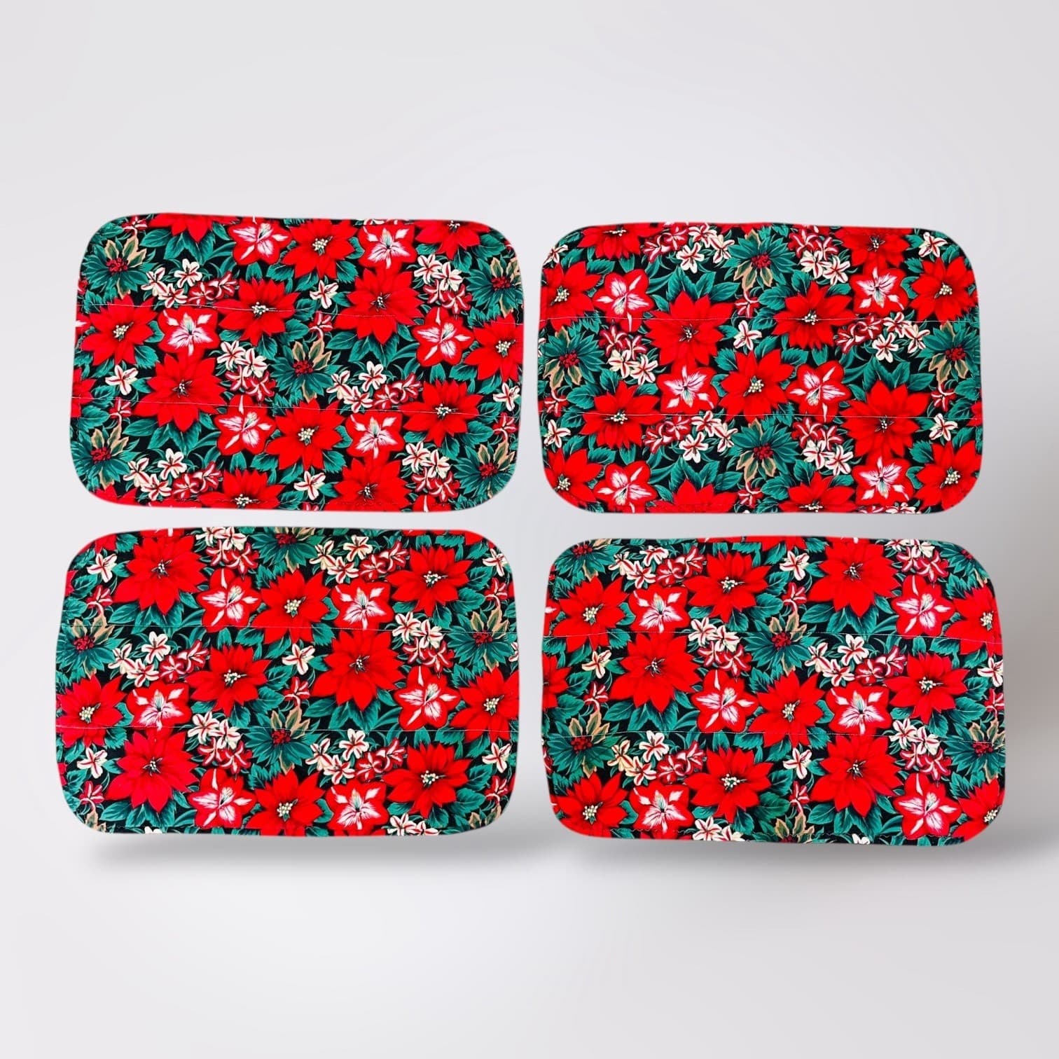 Christmas Poinsettia Placemats Set of 4 Vintage Holiday Table Linens 90s