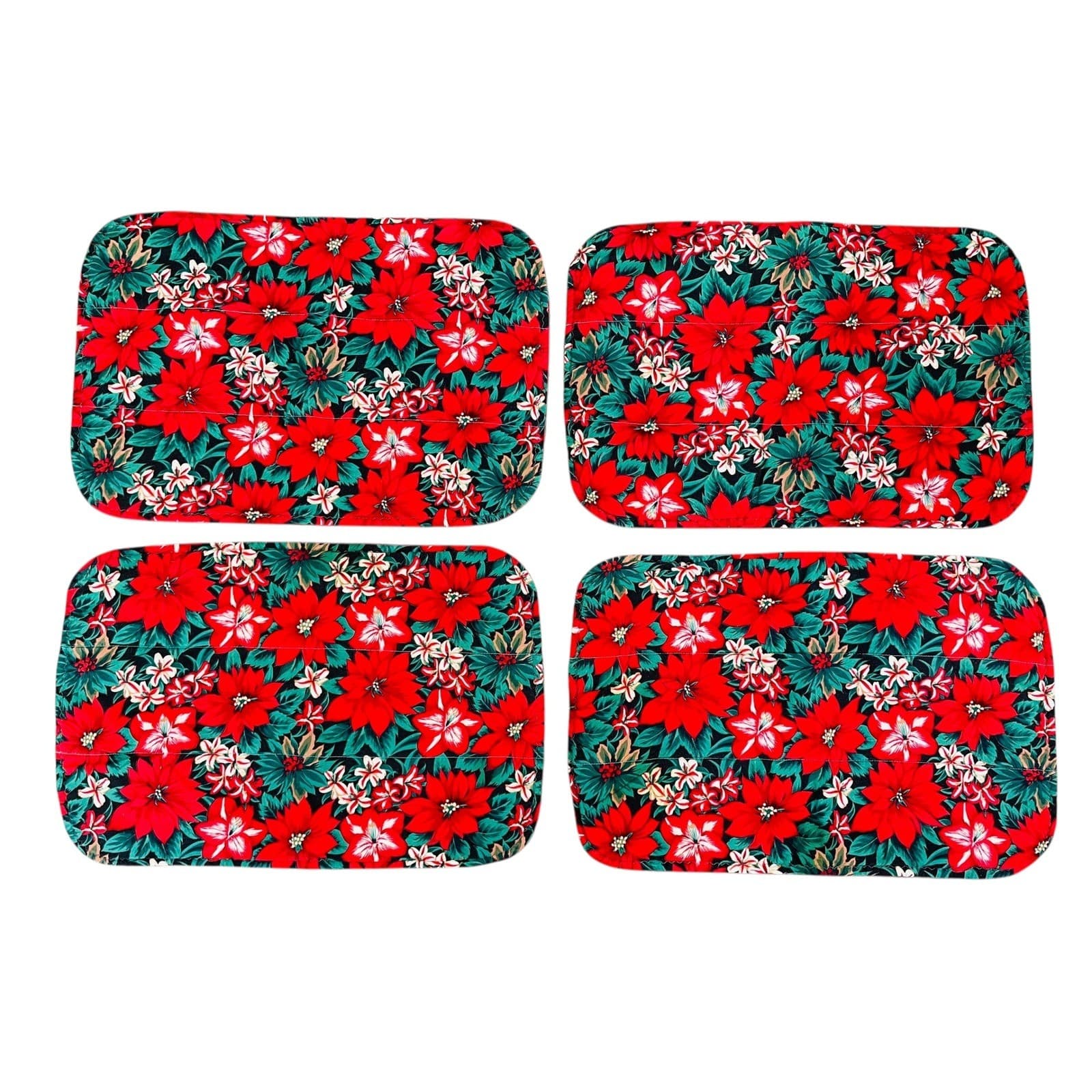 Christmas Poinsettia Placemats Set of 4 Vintage Holiday Table Linens 90s - Thumbnail 4