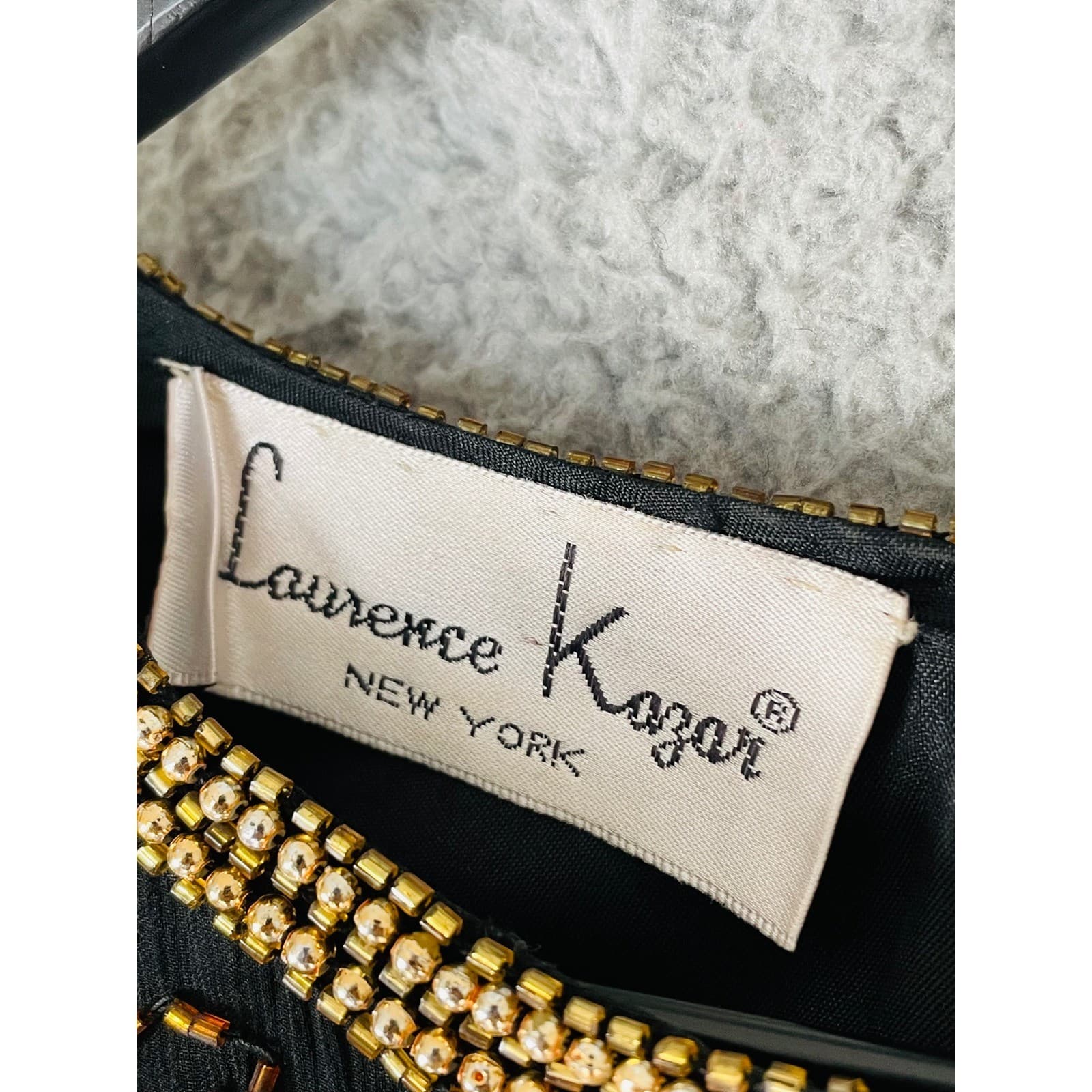 Laurence Kazar Beaded Silk Top Womens XXL Black Gold Vintage 90s Evening - Thumbnail 6
