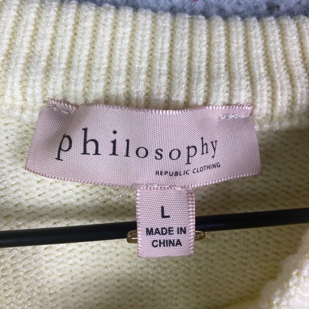 Philosophy Sweater Womens Large Yellow Striped Cropped Pullover Long Sleeve - Thumbnail 3
