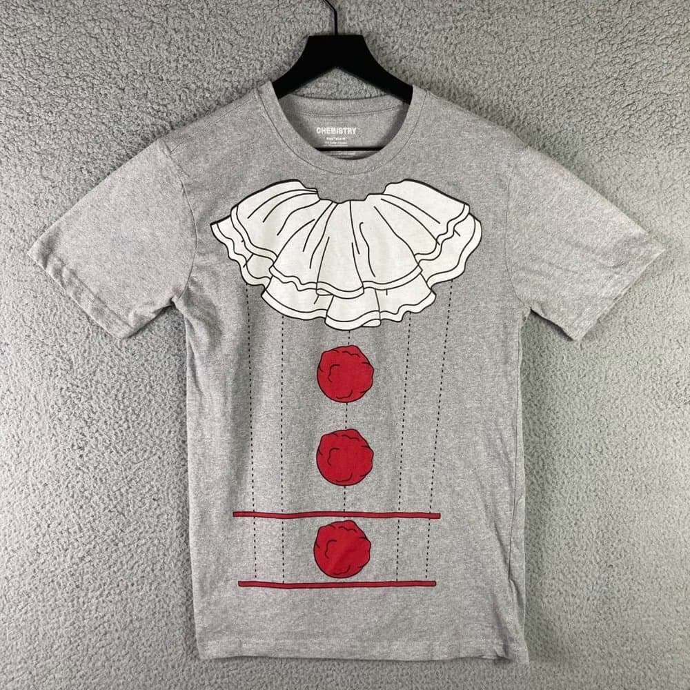 Clown Costume T Shirt Mens Medium Halloween Gray Red Button Graphic Tee - Thumbnail 2