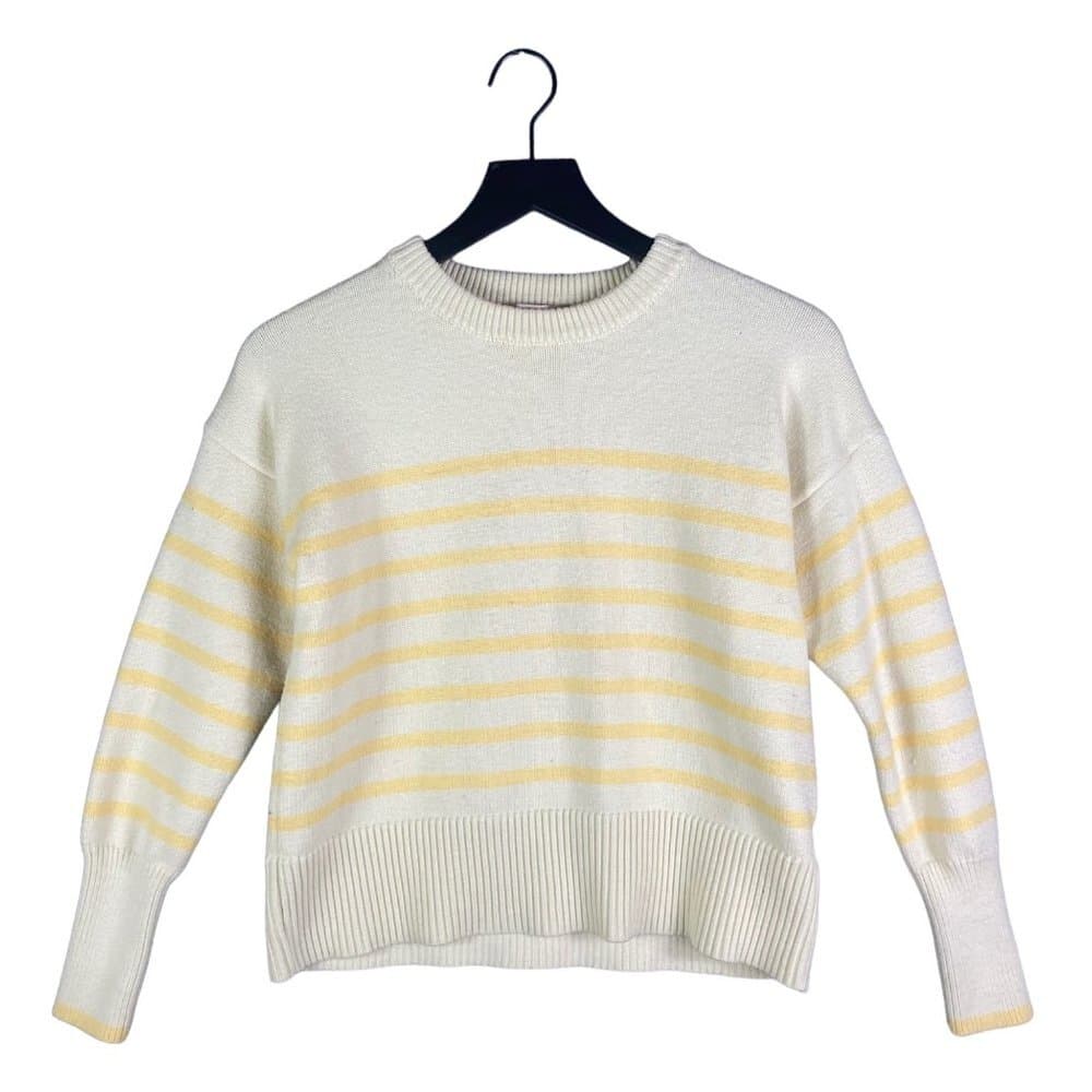 Philosophy Sweater Womens Large Yellow Striped Cropped Pullover Long Sleeve - Thumbnail 2