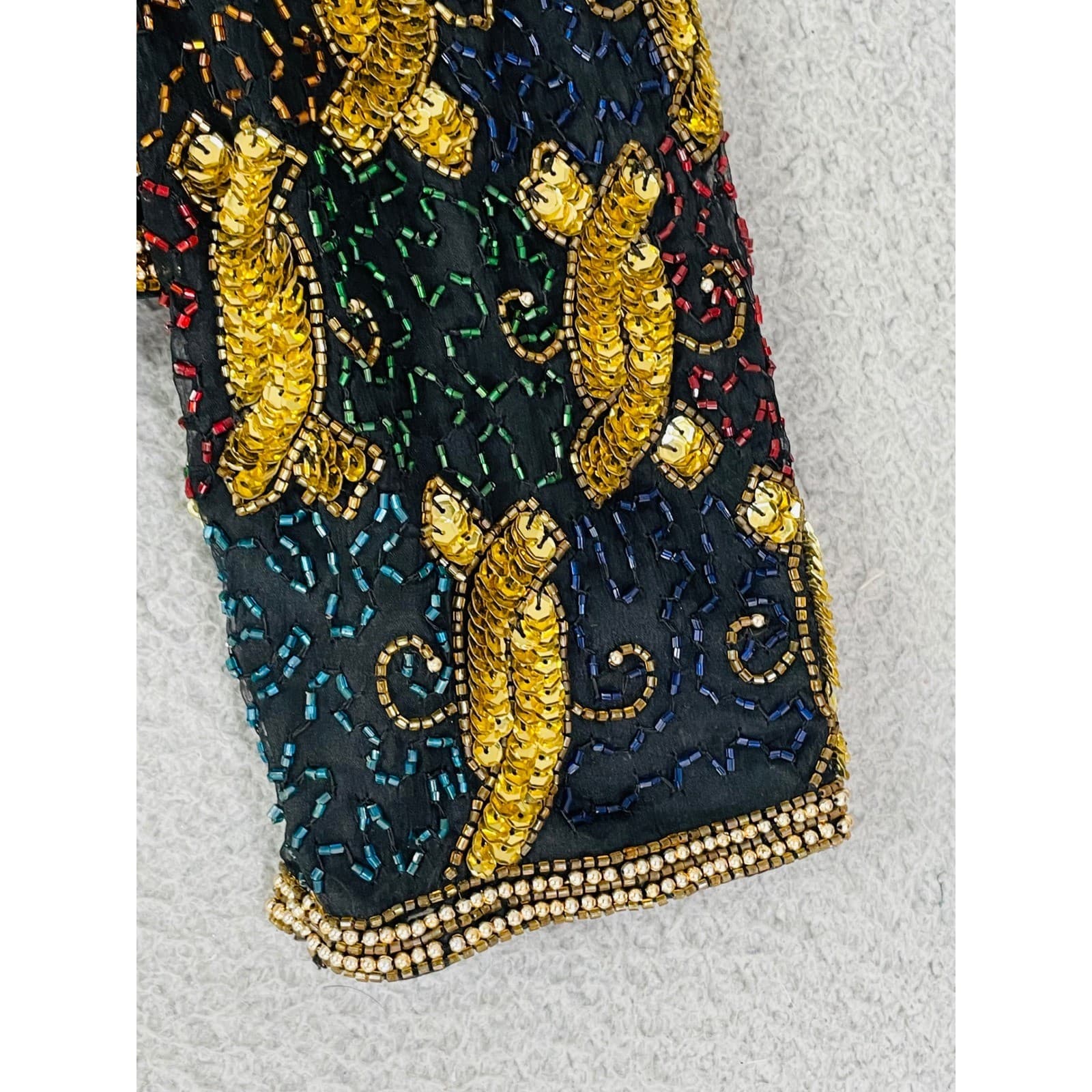 Laurence Kazar Beaded Silk Top Womens XXL Black Gold Vintage 90s Evening - Thumbnail 12