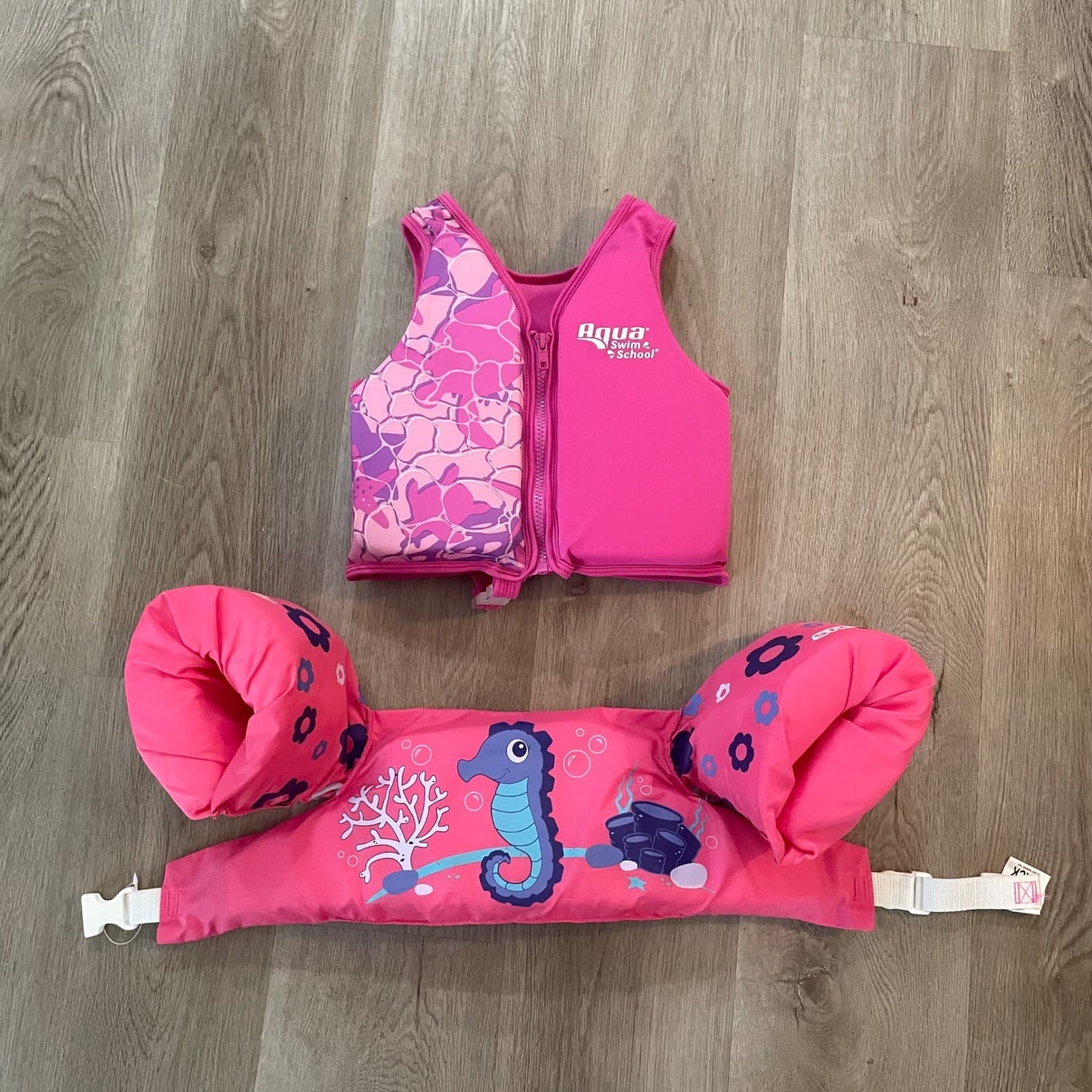 SwimSchool Kids Swim Trainer Vest Pink Arm Floaties 4-6 33-55 lb Pool - Thumbnail 2