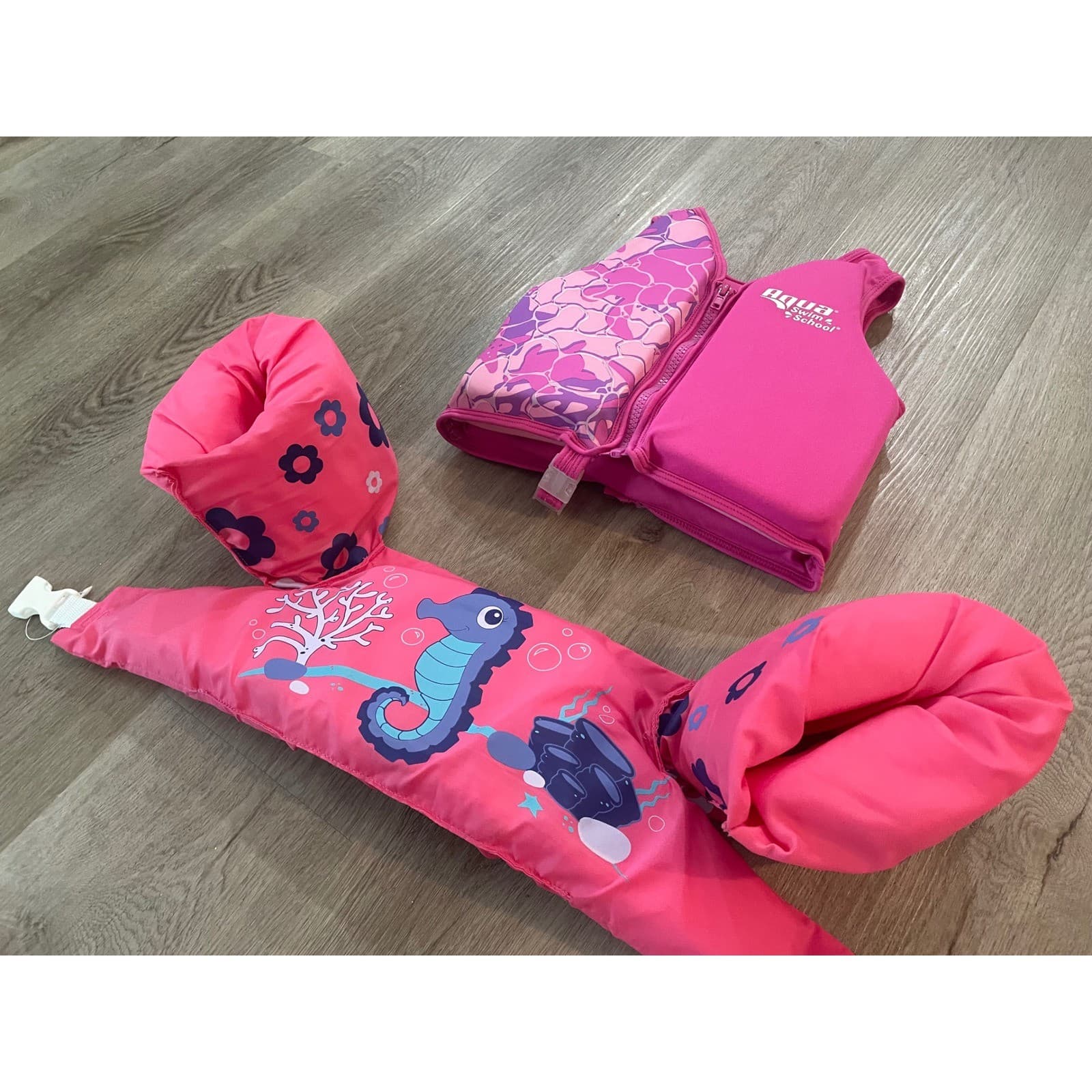 SwimSchool Kids Swim Trainer Vest Pink Arm Floaties 4-6 33-55 lb Pool - Thumbnail 7
