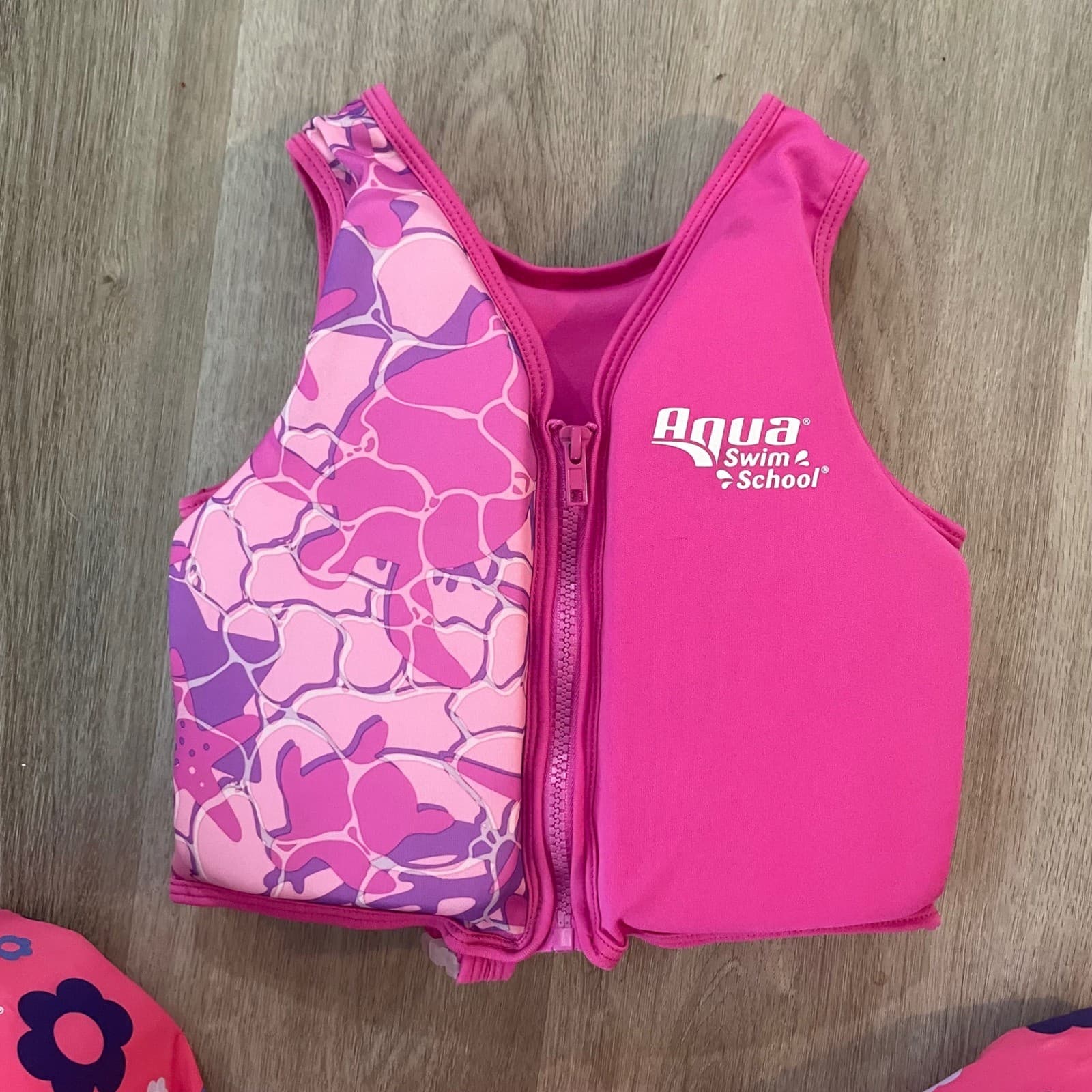 SwimSchool Kids Swim Trainer Vest Pink Arm Floaties 4-6 33-55 lb Pool - Thumbnail 5