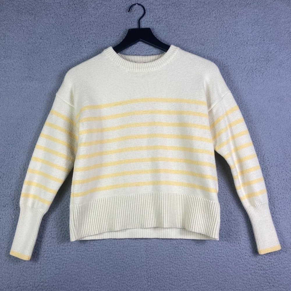 Philosophy Sweater Womens Large Yellow Striped Cropped Pullover Long Sleeve - Thumbnail 8