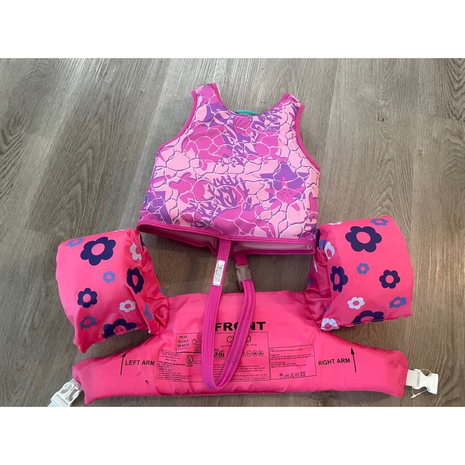 SwimSchool Kids Swim Trainer Vest Pink Arm Floaties 4-6 33-55 lb Pool - Thumbnail 8