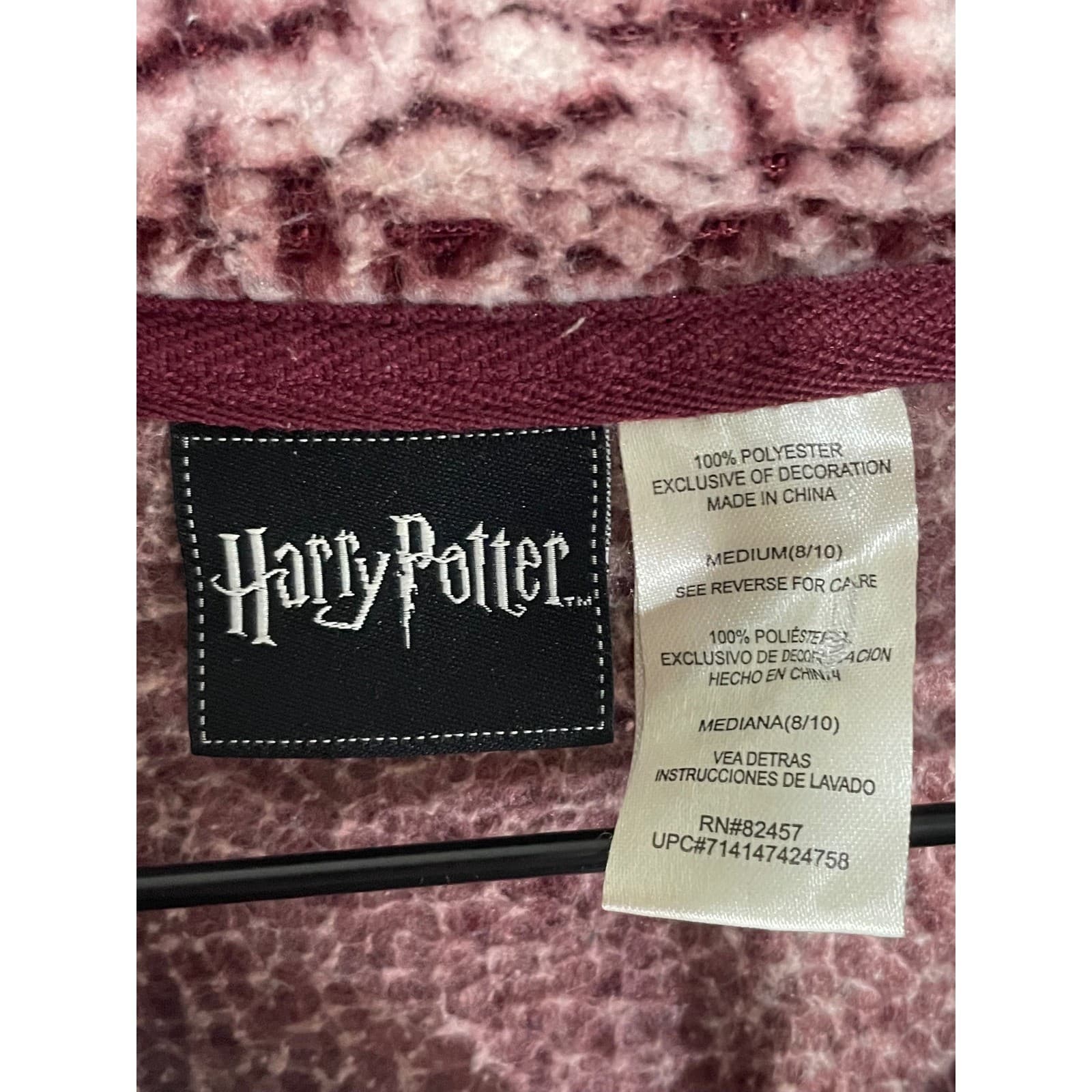 Harry Potter Sherpa Fleece Womens M Hogwarts Quarter Zip Pullover Pink Burgundy - Thumbnail 4