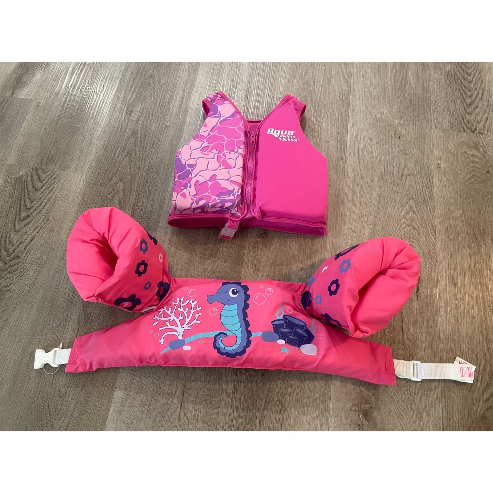 SwimSchool Kids Swim Trainer Vest Pink Arm Floaties 4-6 33-55 lb Pool - Thumbnail 6