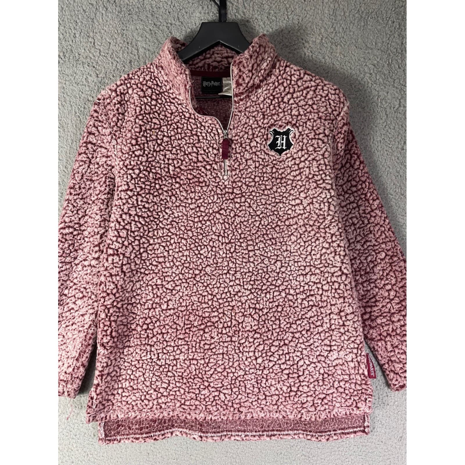 Harry Potter Sherpa Fleece Womens M Hogwarts Quarter Zip Pullover Pink Burgundy - Thumbnail 5
