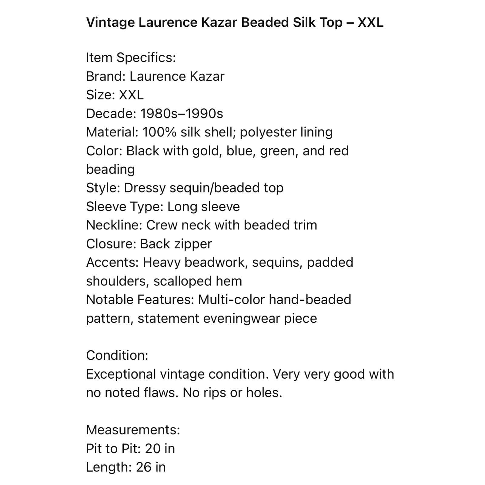 Laurence Kazar Beaded Silk Top Womens XXL Black Gold Vintage 90s Evening - Thumbnail 4