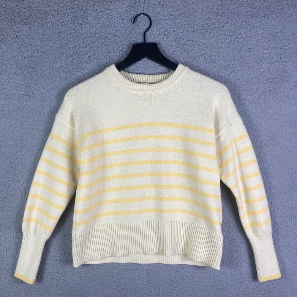 Philosophy Sweater Womens Large Yellow Striped Cropped Pullover Long Sleeve - Thumbnail 4