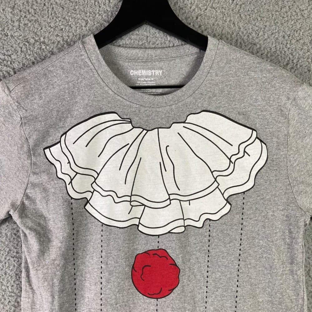 Clown Costume T Shirt Mens Medium Halloween Gray Red Button Graphic Tee - Thumbnail 6